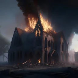 church burned to the ground, 4k hyperrealistic, realistic