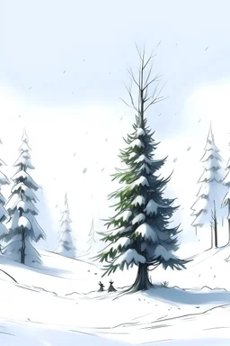 Erstell mir ein Bild von einem Schönen Tanenbaum im schnee