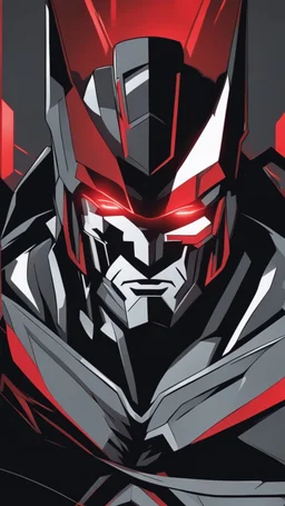 A close picture to Mix between transformers and batman in solo leveling shadow art style with red details detailsis in fantasy world