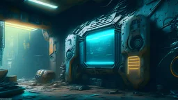 Futuristic gadget cyber fort wall dysoptia cyberage HAWKEN postapocalyptic dysoptia scene photorealistic uhd 8k VRAY highly detailed HDR
