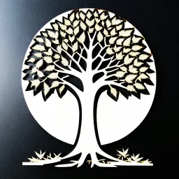 please draw a tree estilized, Round, with its branches and leaves forming a circle, only the silhouette, adapted for laser cutting