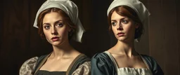 master oil painting by Rembrandt, A cinematic, high-end advertisement image for a fictional service called “Spice Girl Nurses™”. Split-screen composition with two contrasting emotional states.