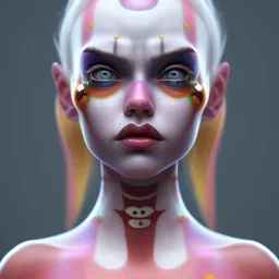 clown girl,beautiful real skin, symmetrical, soft lighting, ultra detailed face, concept art, digital painting, looking into camera, octane render, art by artstation