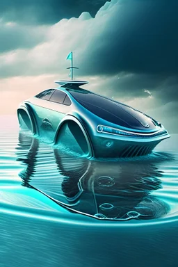 futureistic car on water