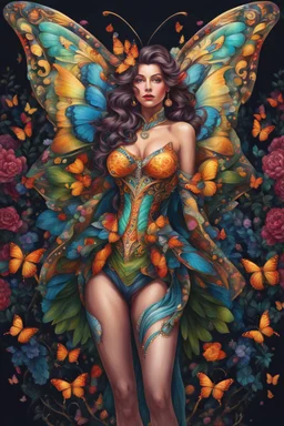 Full body Beautiful anthropomorphic lady butterfly colorful art conceptual, amazing artwork, hyper detailed, ultra maximalist quality, 12k