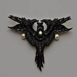 phoenix ivory brooch against black velvet, opalescent marble carving, decorative design, classical ornament, highly ornate, highly intricate, highly detailed etching, marble carving, warm lighting