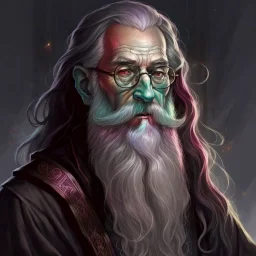 dnd, fantasy, wizard, portrait, face, close up, long beard, black hair, angular features, long, slender, old, professor