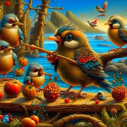 Little Birds are playing Bagpipes on the shore, Where the tourists snore: "Thanks!" they cry. "'Tis thrilling! Take, oh take this shilling! Let us have no more!" Modifiers: highly detailed oil on canvas masterpiece beautiful award winning Unreal Engine very cute Jacek Yerka acrylic art Jean-Baptiste Monge Surrealism Daniel Merriam naoto hattori Catrin Welz-Stein Esao Andrews Ray Caesar Gabriel Pacheco Bridget Bate Tichenor yippy-ty-o-ty-ay The Strangeness of Thomas :-) Anna Zinkeisen
