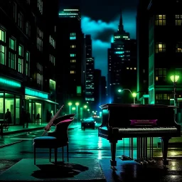 jazz vibes, city at night, lonely, dark colours