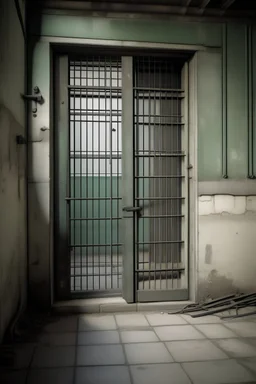 Prison door with walls beside