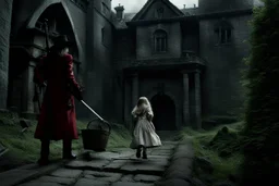Still frame from the live-action "Hellsing" movie based on the anime of the same name. The scene is of a young Allegra escaping her uncle in the dungeon below the manor.