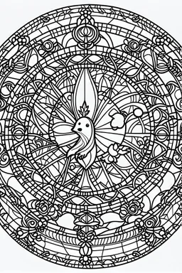 kids coloring page, stained glass window, cartoon style, thick lines, low detail, no shading