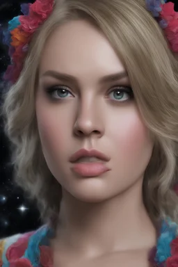 an extremely bodacious and graphic depiction of Ashleigh Burton - 32k UHD, extremely detailed, focused, photorealistic, realistic, cinematic, beautiful, majestic, superb, outstanding, perfect in every way, outer space, multicolored, colorful, vibrant, botanical, festive, gothic, horrifying, terrifying, funny, action packed, comedic, ludicrous, romantic