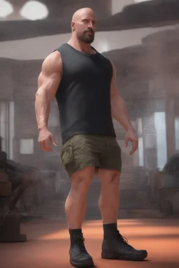 ProtoVision - Absolute Reality - Realism Engine XL - PhotoReal, What if Molly Ringwald was an extremely muscular man with a short, military style buzz-cut, pixie-cut hairstyle and goatee, wearing a black muscle shirt and Bermuda shorts, 4k, 8k, 32k UHD, Hyper realistic, extremely colorful, vibrant, photorealistic, realistic, sharp, highly detailed, professional quality, beautiful, awesome, majestic, superb, trending on artstation, pleasing, lovely, Cinematic, gorgeous,