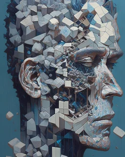 the anatomy of a human head made of domino pieces and shels, an ultrafine detailed painting by James jean, octopath traveler, Behance contest winner, vanitas, angular, altermodern, surreal