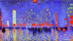 Space cyberpunk city, winter, claude monet painting