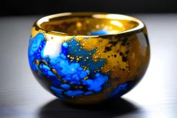 An image besting with a blue, and golden colour and white shine and small hight.