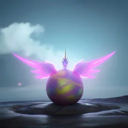 CaM küre içinde fantastik unicorn ateşli kanatları olan