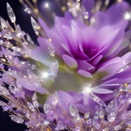 one big crystal subtle flower in a galactic ambiance with a beautiful fairy, transparent petals, delicate colors, finely tuned detail, ultra high definition, 8 k, unreal engine 5, ultra sharp focus