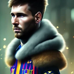 portrait lionel messi, perception of mortality, loose morals, angry at society, disappointed by life, Unreal Engine 5, highly detailed, highest quality, digital painting, complex 3d render