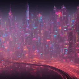 large modern city with a lot of reflections and neon lights