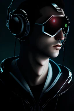 cyberpunk, dj, male, robotic, wearing headphones