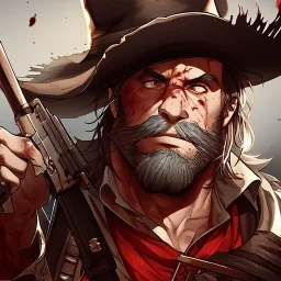 Portrait, bearded, Gunslinger, Cowboy, cowboy hat, serious face, Blood Splatter