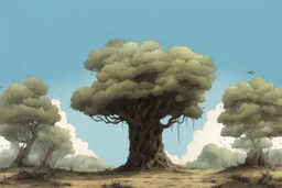tree , overgrown apocalyptic background, comic book,