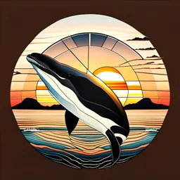 Singular orca, beautiful, sunset, centered, yacht, hand-drawn, asymmetrical