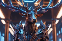 Beast Shadow symbiote in 8k realistic anime drawing style, blue neon crystal antlers deer, human model, close picture, fantasy Deer them, intricate details, highly detailed, high details, detailed portrait, masterpiece,ultra detailed, ultra quality