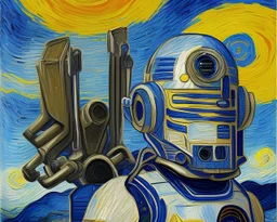 C3p0 R2-D2 r2d4 droids Jawas Van Gogh photo real