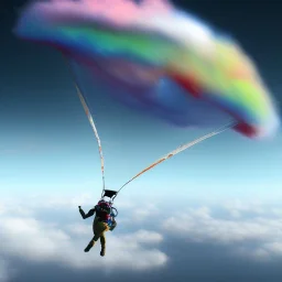 spray paint, clouds, parachute with human