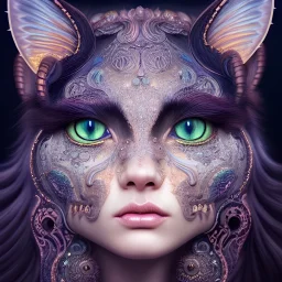 "Insanely detailed photograph of an elaborate beautiful cat goddess intricate glowing skin eyes intricate face hair lashes fur dress hyperdetailed painting by Anna Dittmann Huang Guangjian and Dan Witz CGSociety ZBrush Central fantasy art album cover art 4K 64 megapixels 8K resolution HDR Greek shiny space colours jewelry celestial hair eyes light"