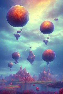 6. Create a surreal and dreamlike landscape with floating islands and colorful skies