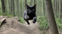 cat jumping in the forest