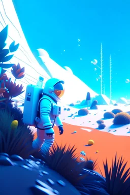 (((close midshot))), (((low poly art:2))), (astronaut), ultra detailed illustration of an environment on a dangerous:1.2 exotic planet with plants and wild (animals:1.5), (vast open world), astroneer inspired, highest quality, no lines, no outlines candid photography. by Lekrot