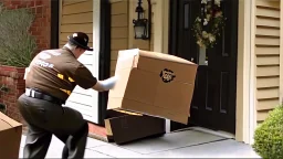 UPS shoves package up gentlemans back door