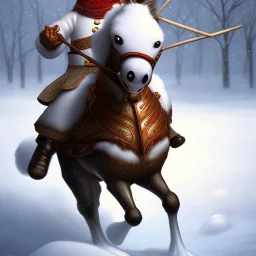 A snowman on a horse.