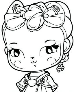 outline art for real Hello Kitty coloring page, Japanese manga style, cartoon style, cute face, white background sketch style, full body is a must, only use outline, clean line art, no shadow, bold outline