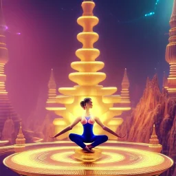 yoga gizmo artist, maze background ,chain levitated, levitated lab equipment, 4k, Highly Detailed, Masterpiece, perfect eyes, Digital Illustration, Cinematic Lighting, Realistic, Sharp Focus, Centered, Beautifully Lit, Bioluminescent by Stanley Artgerm Lau