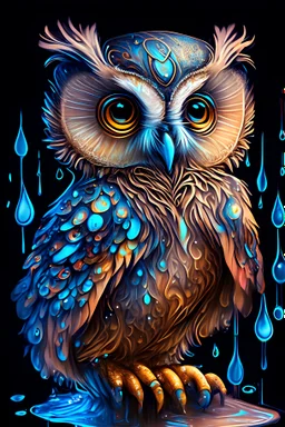 Tattoo design a one liquid cute baby owl, hyperdetailed intricately detailed, fantastical, surrealistic, splash screen, complementary colours, fantasy, concept art, 8k resolution, masterpiece inlaid with the Permanent.