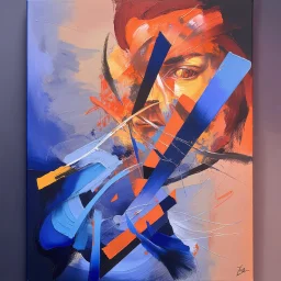 A painting consisting of abstract shapes in three different colors. Brush Strokes. Sloppy, non-realistic. 3 dimensional. Depth. three dimensional