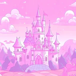 Pink and purple pastel dream world cartoon, castle