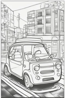 coloring page for kids, electric car, thick outline, low details, no shading, no color