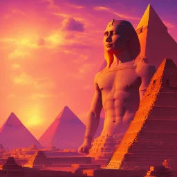 A synthwave style sunset above the pyramids, digital art