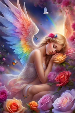 Beautiful angel, Trés belles roses, rainbows, beautiful colors, gardens , flowers, cascades,Birds, butterfly