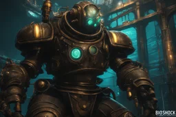 Big Daddy in 8k bioshock model with 8k solo leveling shadow artstyle, anime them, Underwater, neon water, full body, intricate details, highly detailed, high details, detailed portrait, masterpiece,ultra detailed, ultra quality