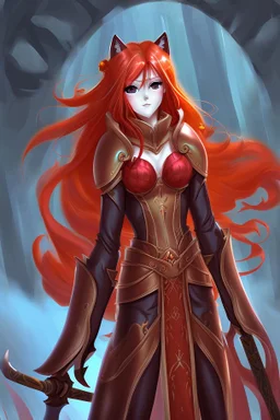 Teenaged Female Red haired kitsune paladin