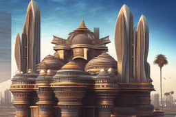 Grand scale Indian city, modern futuristic, inspired by hindu Architecture, show skyline, entire city, modernized glass structures with hint of hindu Architecture desgins