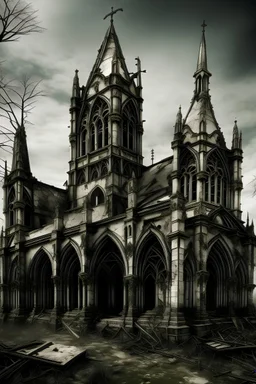 apocalyptic gothic church in ruins da vinci style